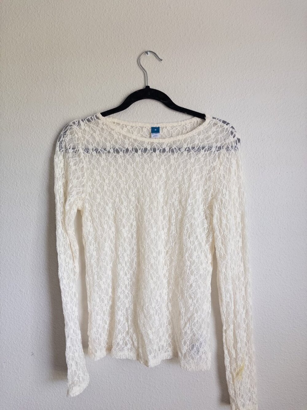 Old Navy Cream Floral Lace Long Sleeve Sheer Top M
